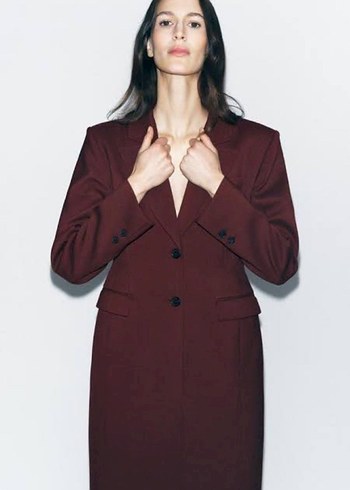 Zara Bordo Slim Fit Uzun Kaban - Görsel 3