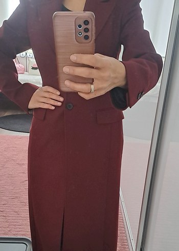 Zara Bordo Slim Fit Uzun Kaban - Görsel 11