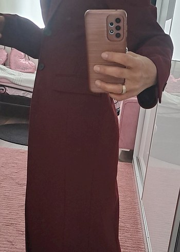 Zara Bordo Slim Fit Uzun Kaban - Görsel 10
