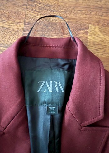 Zara Bordo Slim Fit Uzun Kaban - Görsel 6
