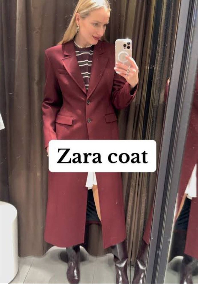 Zara Bordo Slim Fit Uzun Kaban - Görsel 4