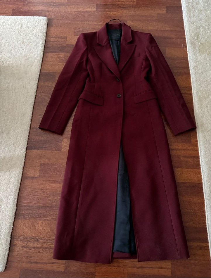 Zara Bordo Slim Fit Uzun Kaban - Görsel 5