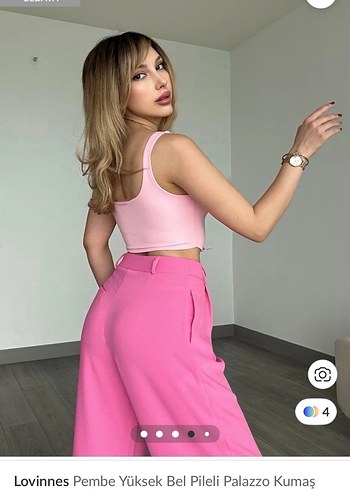 Pembe Yüksek Bel Pileli Palazzo Pantolon - Görsel 2