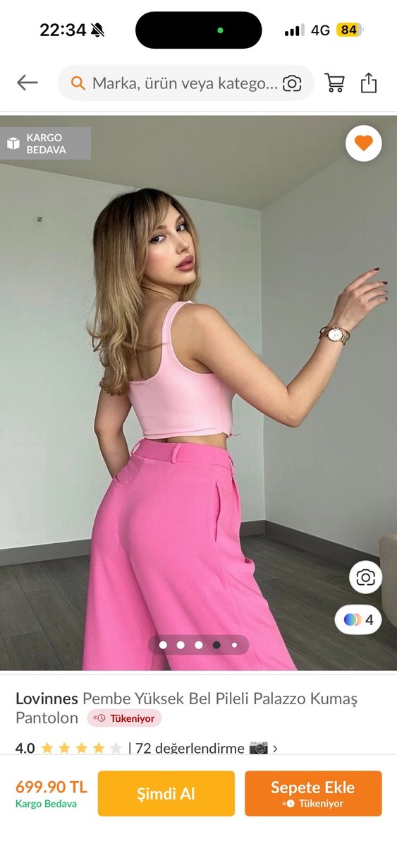 Pembe Yüksek Bel Pileli Palazzo Pantolon - Görsel 2