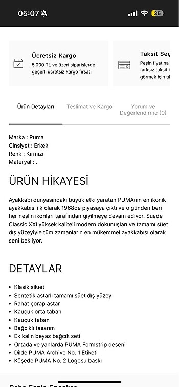 38 Beden kırmızı Renk Puma Suede