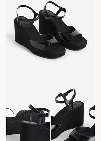 H&M Siyah Dolgu Topuklu Rugan Sandalet 