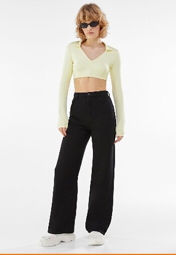 Bershka siyah wide leg pantolon
