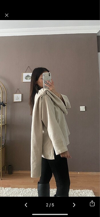 Zara Zara model atkılı kaşe yün kaban ceket