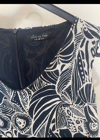 Desenli Siyah V Yakalı ofis elbisesi - Görsel 2