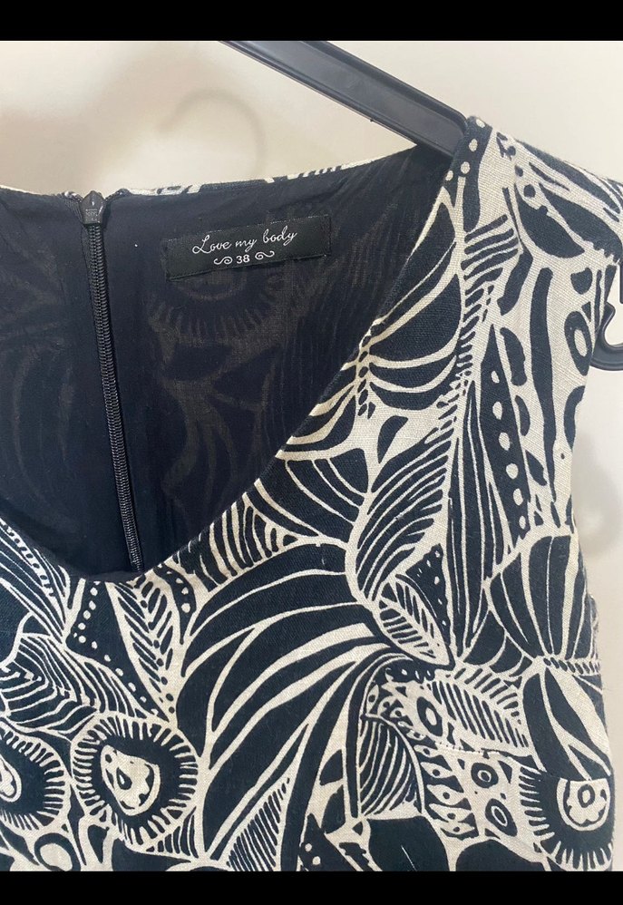 Desenli Siyah V Yakalı ofis elbisesi - Görsel 2