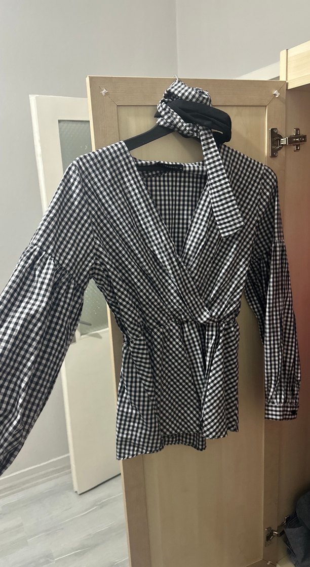 Gri Ekose Desenli Hamile Bluzu - Görsel 3