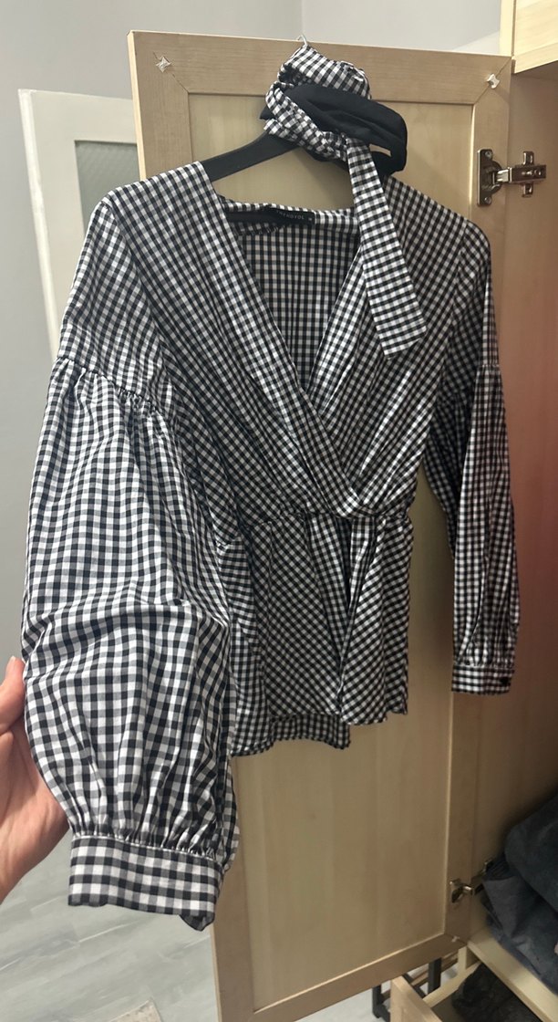 Gri Ekose Desenli Hamile Bluzu - Görsel 4