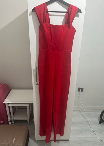 Kırmızı Uzun Askılı Kadın Tulum - Görsel 2