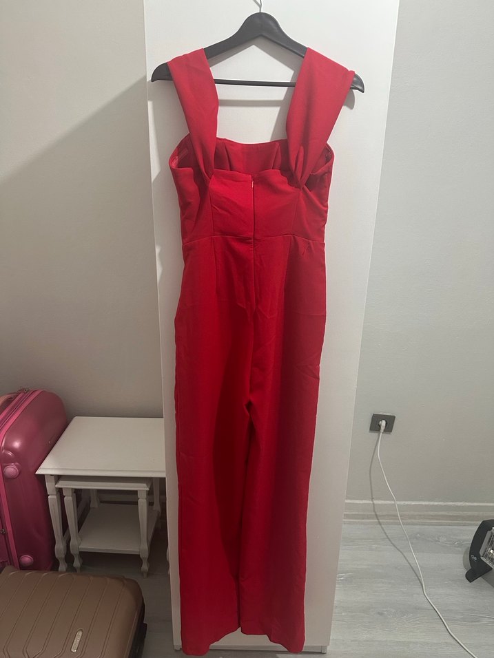 Kırmızı Uzun Askılı Kadın Tulum - Görsel 3