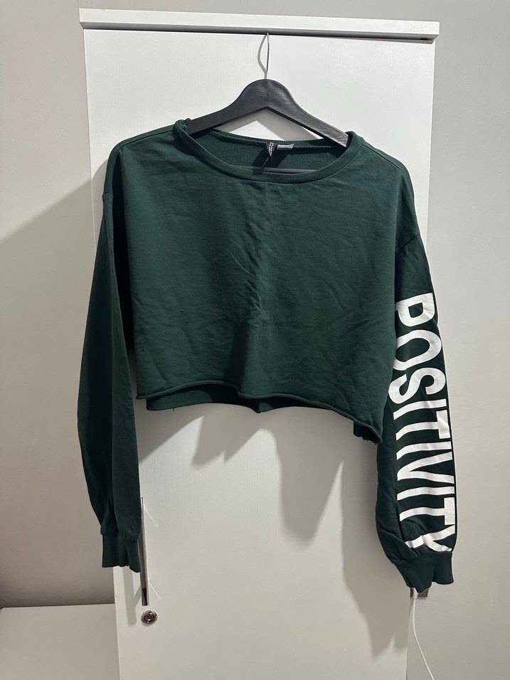 Kadın Yeşil Kısa Oversize Sweatshirt - Görsel 2