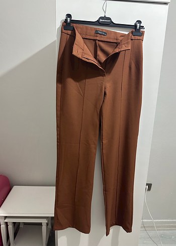 Kahverengi Kemerli Kadın Kumaş Pantolon - Görsel 2