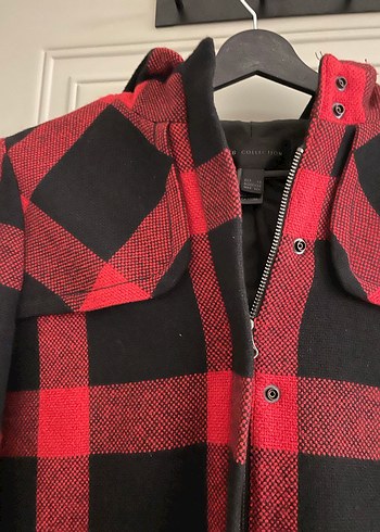 Mango Kareli Kırmızı Kadın Düğmeli Ceket - Görsel 2