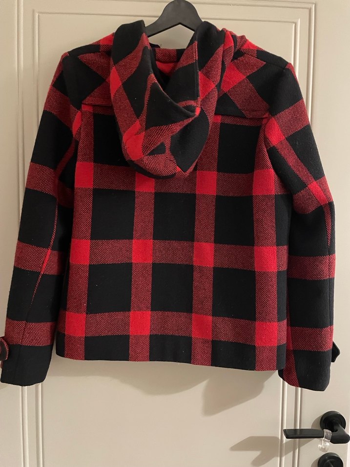 Mango Kareli Kırmızı Kadın Düğmeli Ceket - Görsel 5