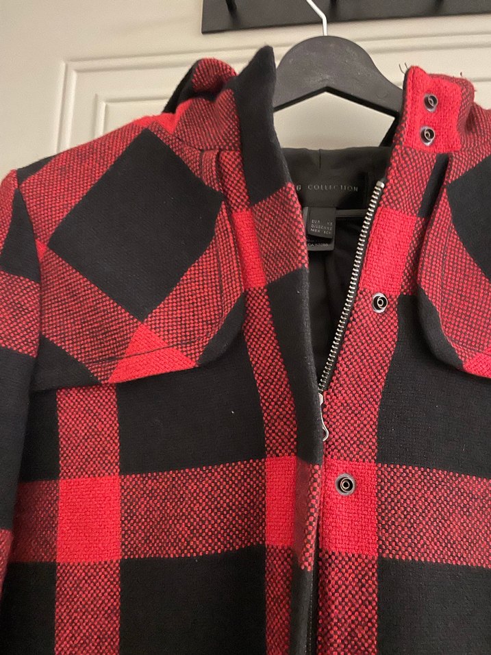 Mango Kareli Kırmızı Kadın Düğmeli Ceket - Görsel 2