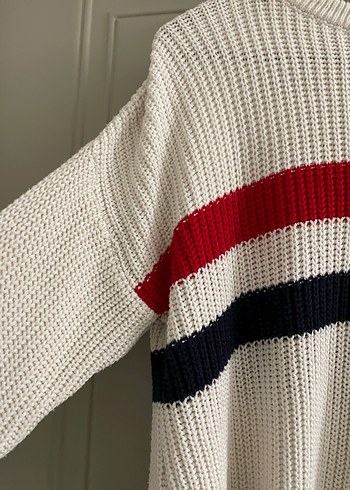 Çizgili, Uzun Kollu Kadın Triko Kazak - Görsel 3