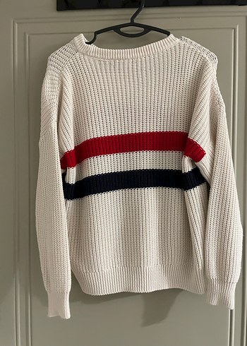 Çizgili, Uzun Kollu Kadın Triko Kazak - Görsel 6