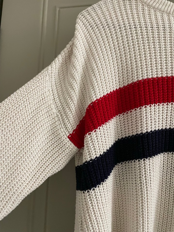 Çizgili, Uzun Kollu Kadın Triko Kazak - Görsel 3