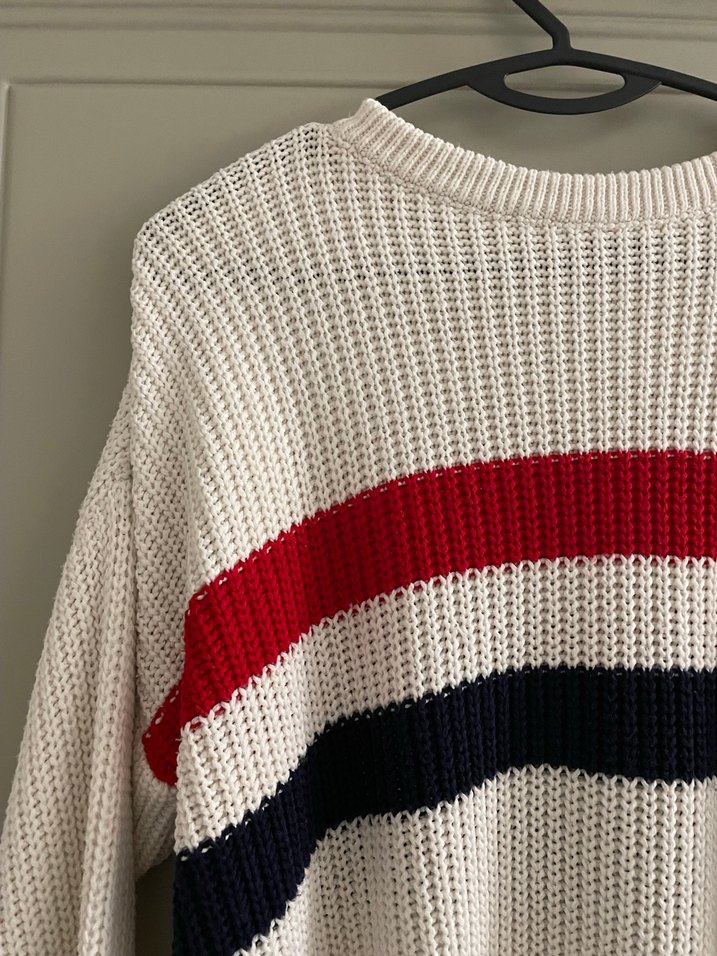 Çizgili, Uzun Kollu Kadın Triko Kazak - Görsel 2