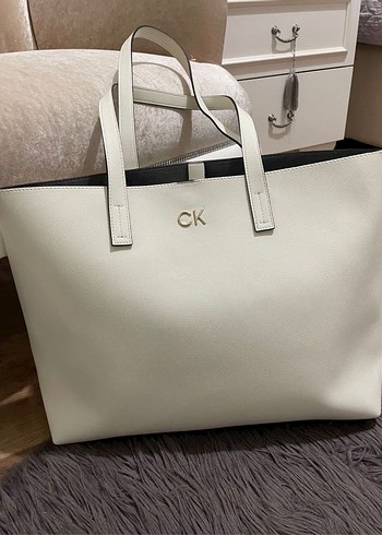 Calvin Klein Beyaz-Krem Deri Kadın Çanta - Görsel 6
