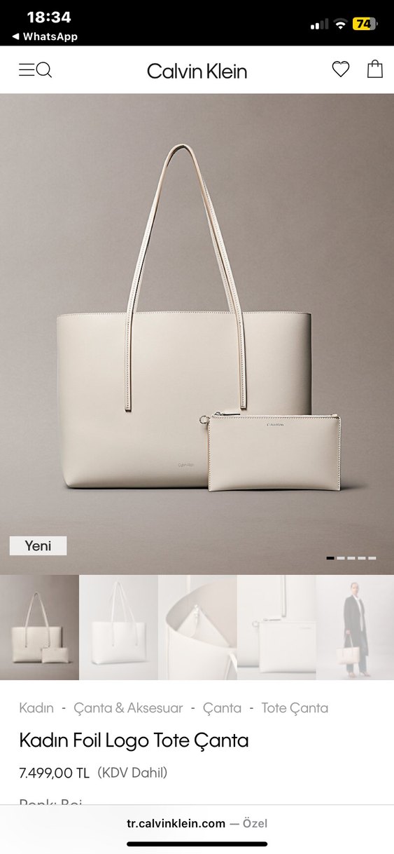 Calvin Klein Beyaz-Krem Deri Kadın Çanta - Görsel 2