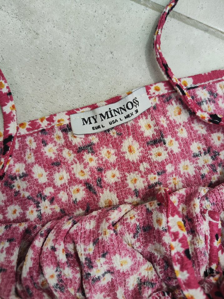 pembe renkli Çiçek Desenli Mini Elbise - Görsel 2