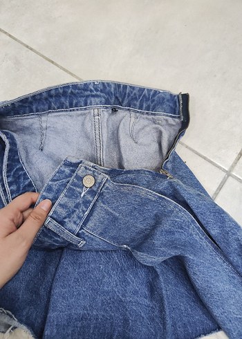 Kadın mavi Kot Pileli Mini kot şort Etek - Görsel 5