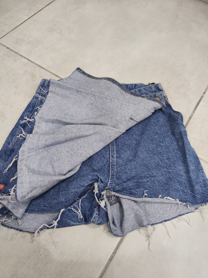 Kadın mavi Kot Pileli Mini kot şort Etek - Görsel 4