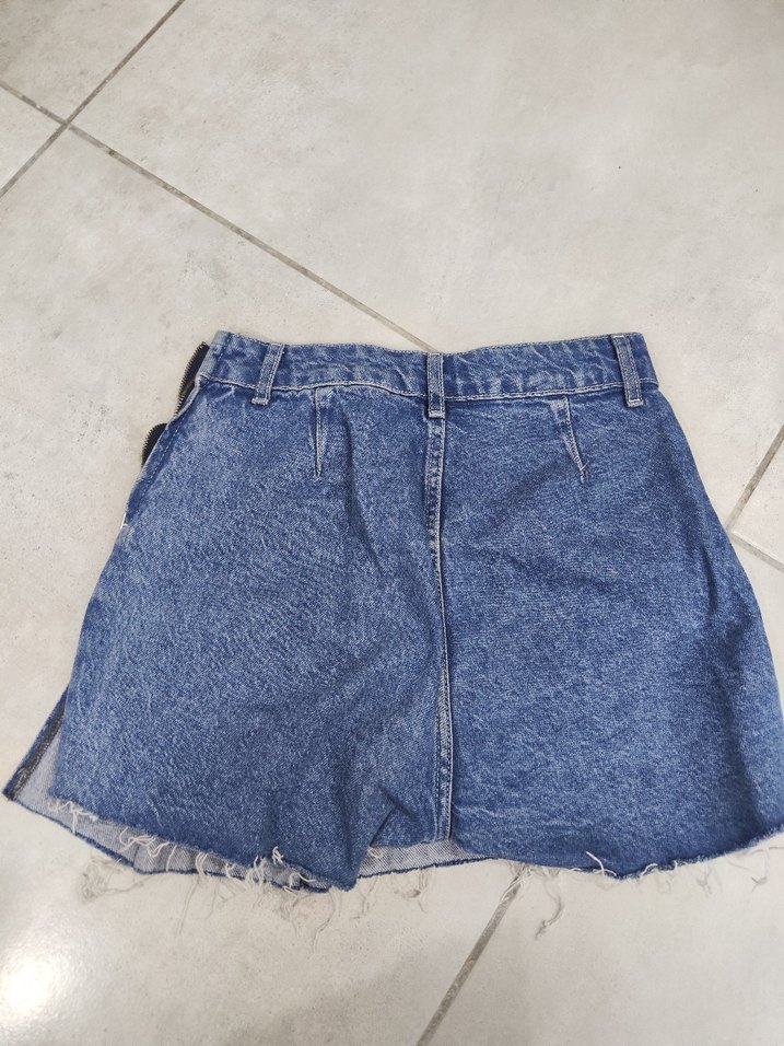 Kadın mavi Kot Pileli Mini kot şort Etek - Görsel 3