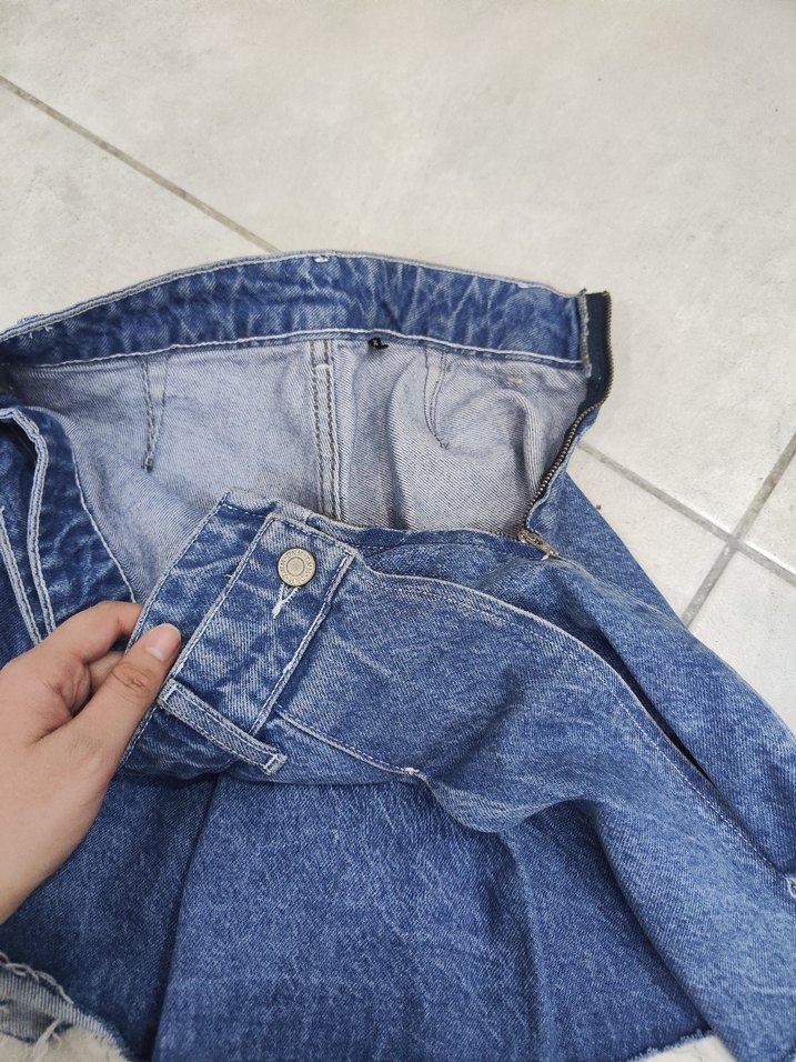 Kadın mavi Kot Pileli Mini kot şort Etek - Görsel 5