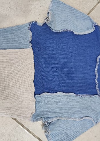 Mavi beyaz renklerde kadın Triko tişört üst body - Görsel 3