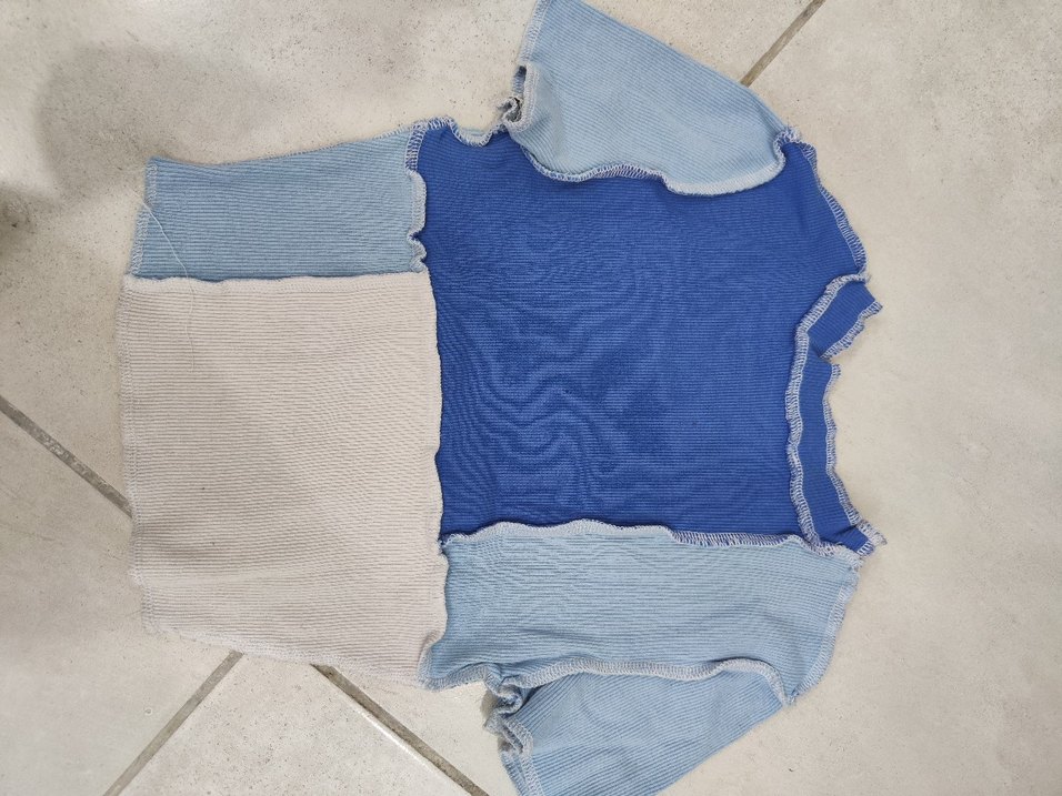 Mavi beyaz renklerde kadın Triko tişört üst body - Görsel 3