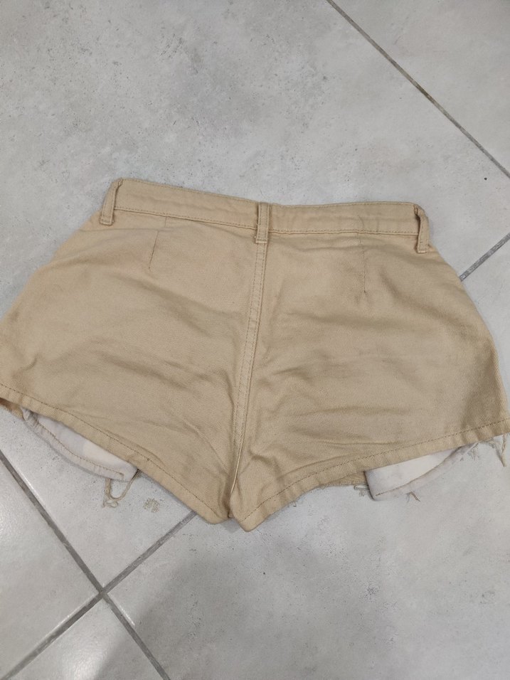 Bej krem rengi Kadın Mini Kot Şort - Görsel 3