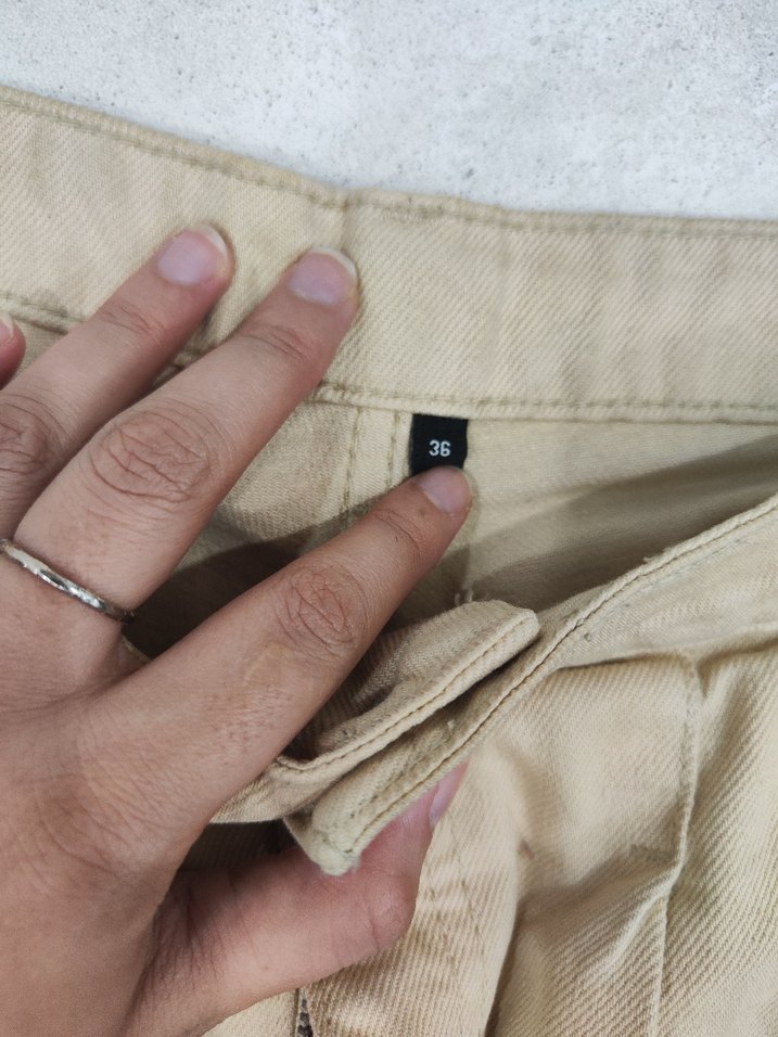 Bej krem rengi Kadın Mini Kot Şort - Görsel 2