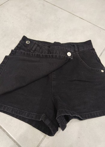 Düğmeli Siyah Kadın Mini Denim Şortetek - Görsel 3