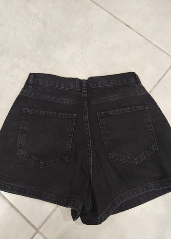 Düğmeli Siyah Kadın Mini Denim Şortetek - Görsel 4