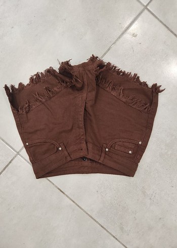 kahverengi denim kot şort vücudu saran ve güzel görüntülü şort - Görsel 2