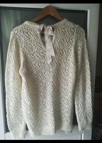 Bohem Tarzı Beyaz Örgü Kadın Kazak - Görsel 2