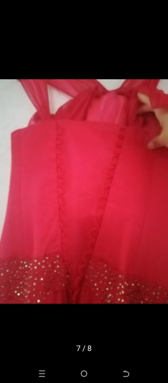 Nar çiçeği uzun Drapeli Abiye Elbise - Görsel 5