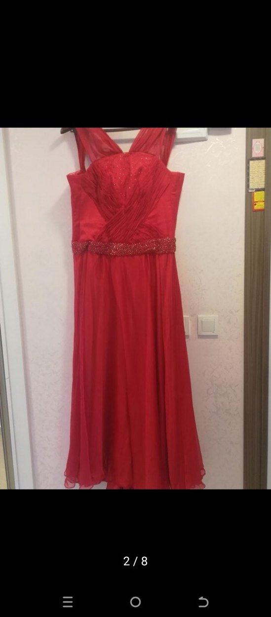 Nar çiçeği uzun Drapeli Abiye Elbise - Görsel 2