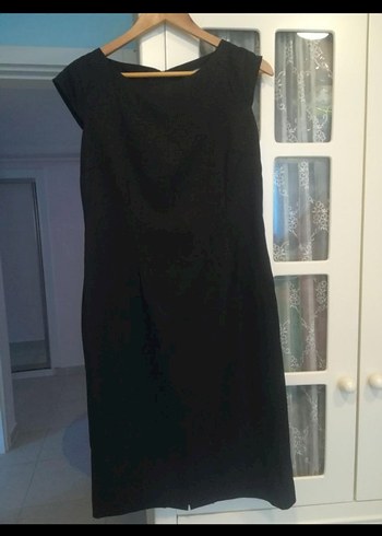 Siyah bisiklet Yaka Midi Ofis Elbisesi - Görsel 2