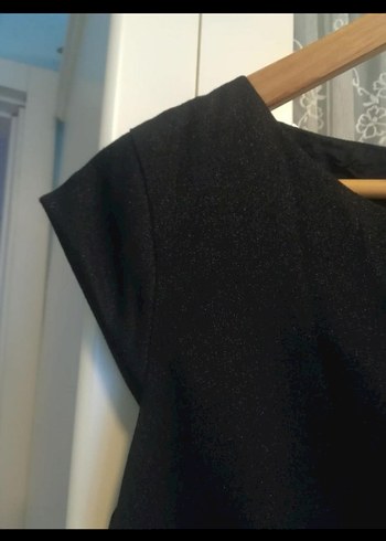 Siyah bisiklet Yaka Midi Ofis Elbisesi - Görsel 4