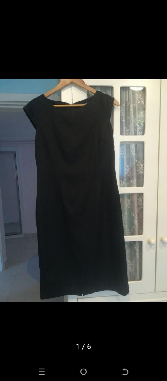 Siyah bisiklet Yaka Midi Ofis Elbisesi - Görsel 2