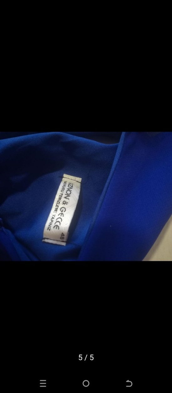 Boncuk İşlemeli Yakalı saks mavisi midi elbise - Görsel 5