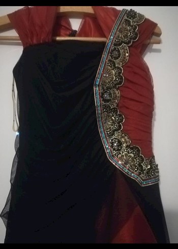 Siyah kiremit rengi Straplez Gotik Uzun Abiye - Görsel 4