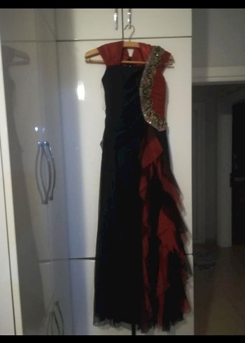 Siyah kiremit rengi Straplez Gotik Uzun Abiye - Görsel 2